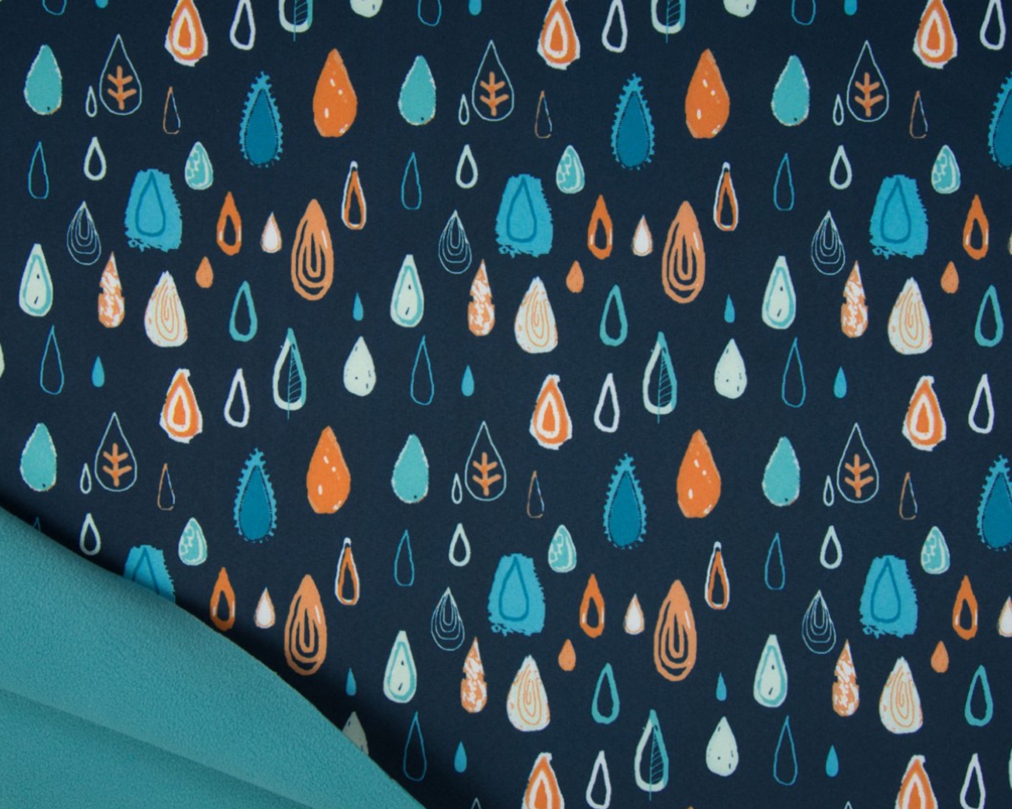 Softshell stoff Bedruckt – Raindrops Navy