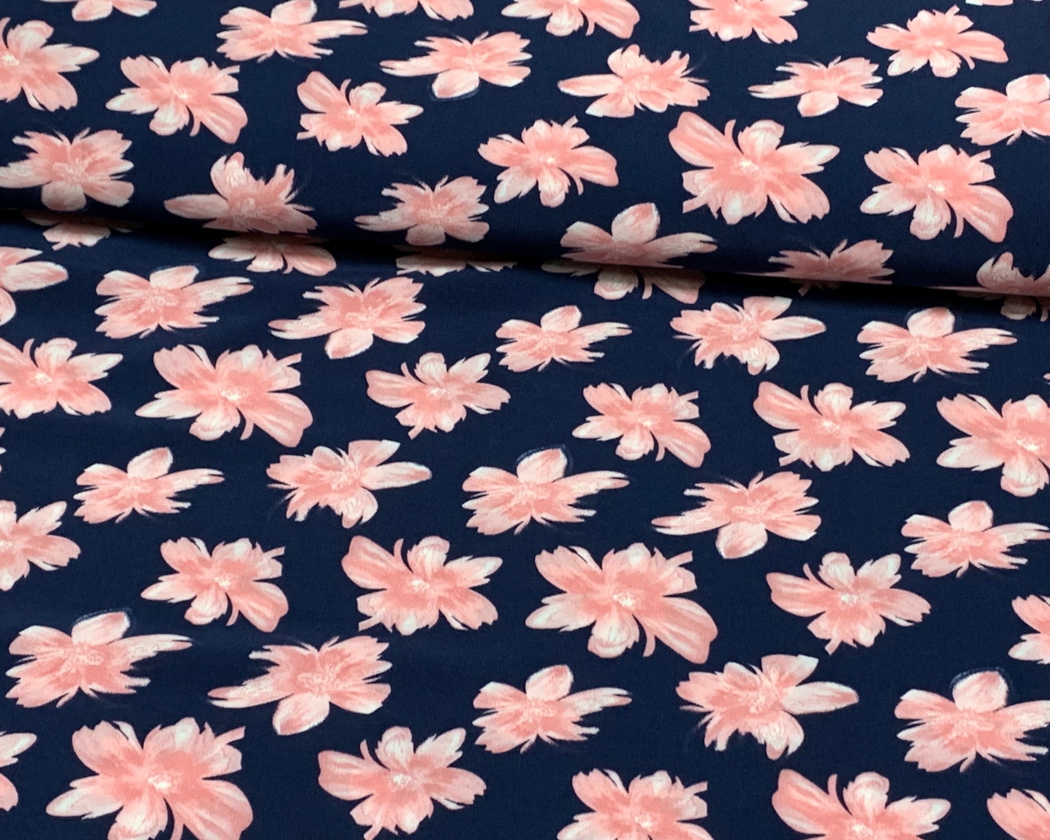 Peach tricot flowers navy