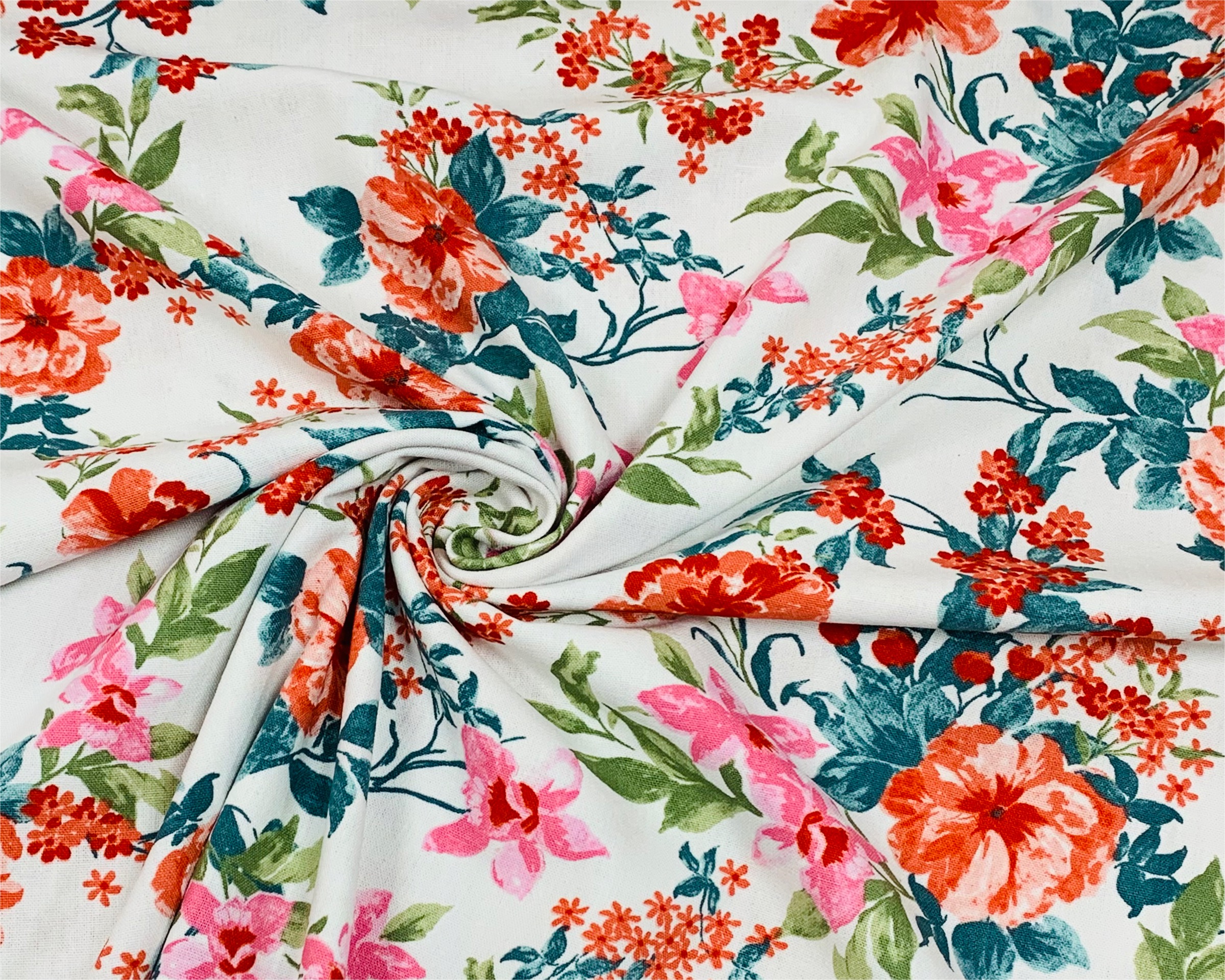 100% Stof Flowers Print Natural - Topstoffen